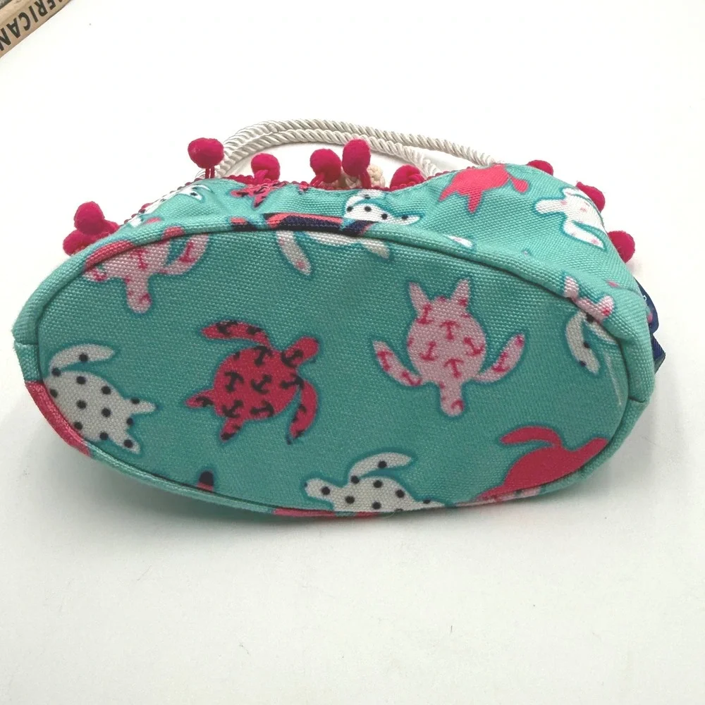 The Preppy Pelican Sassy Sea Turtle Mini Tote Purse Turquoise Pink Pom Pom